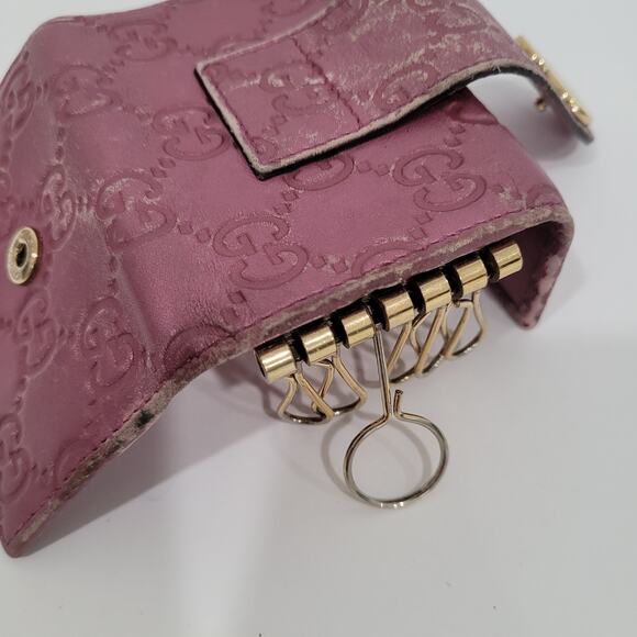 Gucci Heart Logo Key Holder Wallet Case Leather Small Purple Metallic Charm - Picture 8 of 12